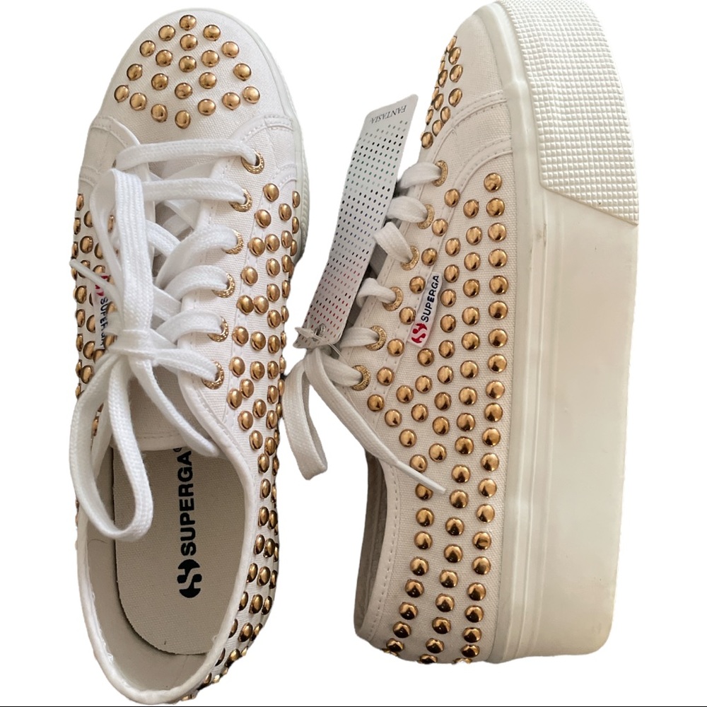 Superga White Sneakers with Gold Studs